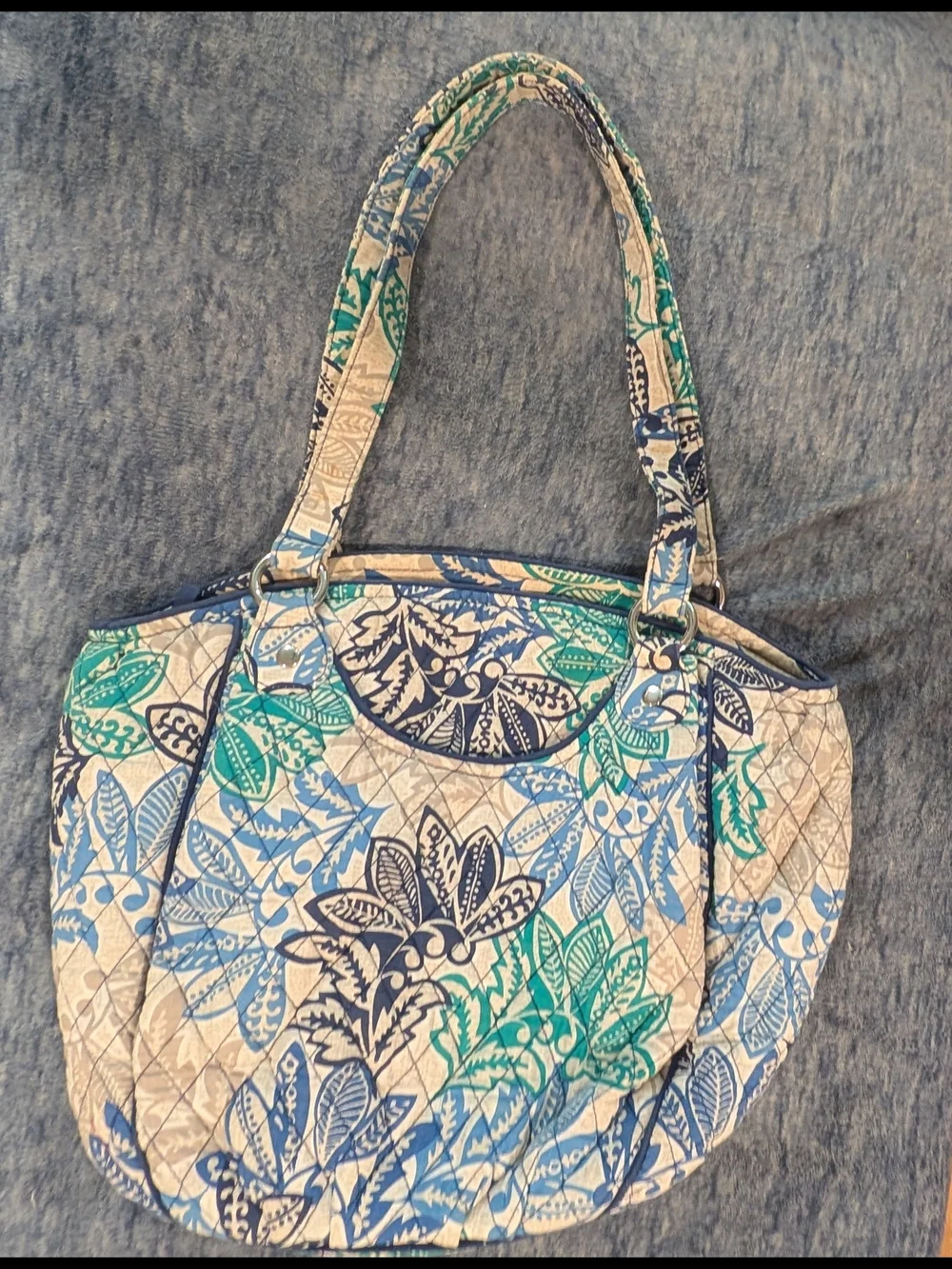 Vera Bradley Santiago Glenna Blue & Teal Quilted Leaf-Print Shoulder Bag